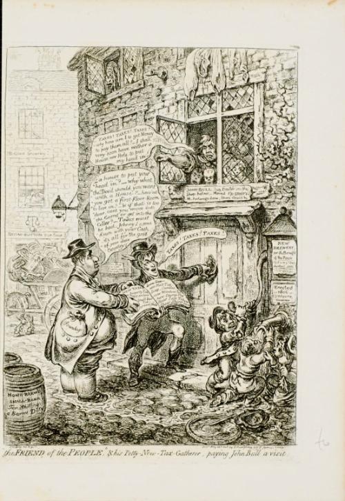 'The Friend of the People' & his Petty-New-Tax-Gatherer, paying John Bull a visit / The Bear and His Leader - "what tho' I a Obligated to Dance a bear, a man may be Gentleman for all that, - My Bear ever dances to the Genteelest of Times