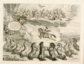Trained horses sitting on their haunches; from The Marquis of Newcastle's series A General System of Horsemanship