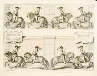 Horses training to gallop in circles; from The Marquis of Newcastle's series A General System of Horsemanship