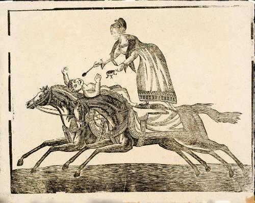 Equestrian performance with two horses and two acrobats