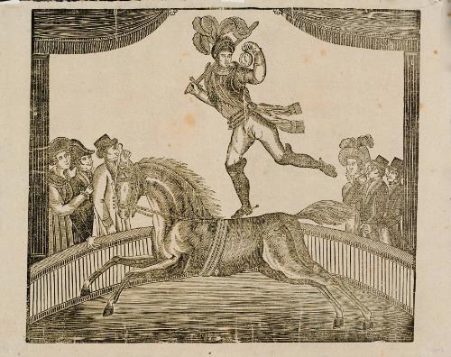 Equestrian performance with male acrobat
