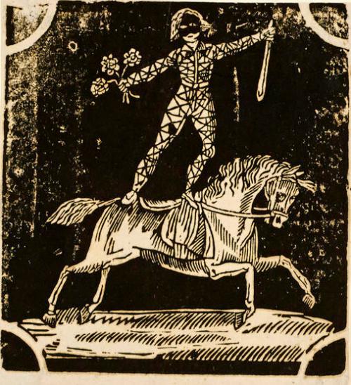 Harlequin performing on horseback