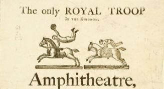 Portion of an advertising playbill featuring equestrian illustrations