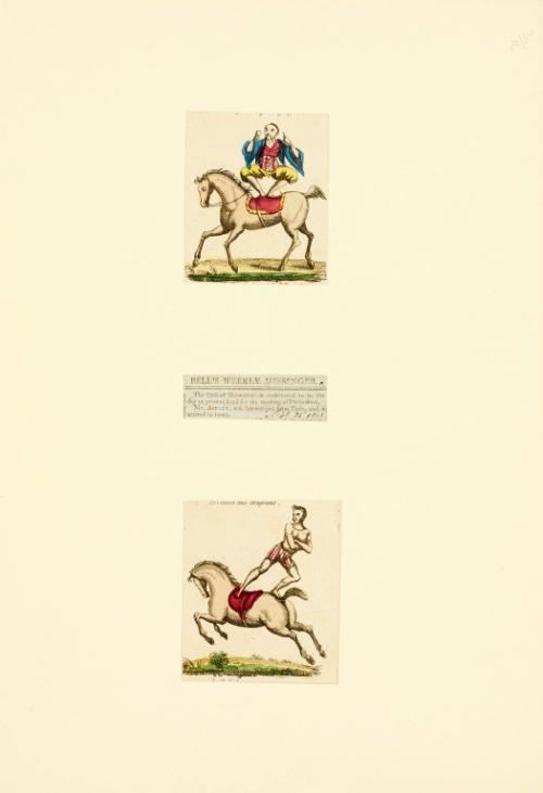 2 Prints and a Newspaper clipping showing equestrian acts