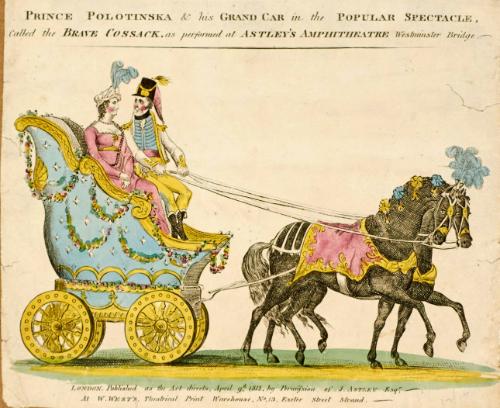 Prince Polotinska & his Grand Car in the Popular Spectacle called the Brave Cossack as performed at Astley's Amphitheater Westminster Bridge