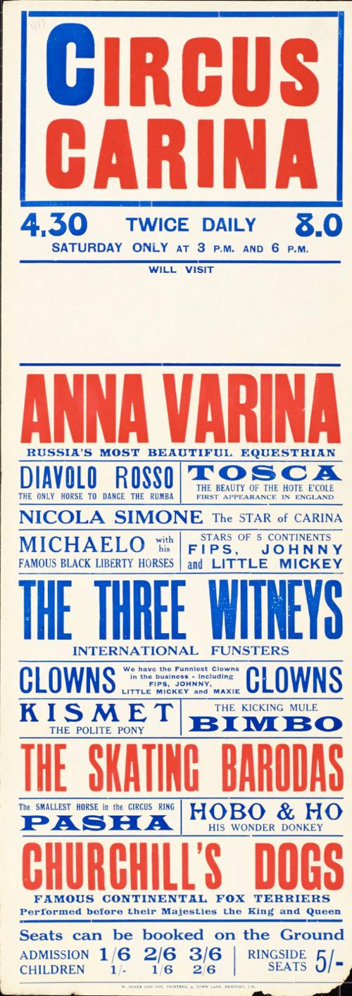 Playbill for Circus Carina, Newport, Isle of Wight. no date