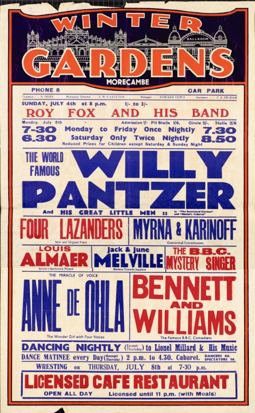 Playbill for Morecambe Winter Gardens Theatre, Morecambe. July 04, 1937