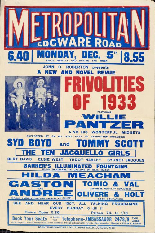 Playbill for Metropolitan Theatre, Edgware Road, Paddington. December 5, 1933