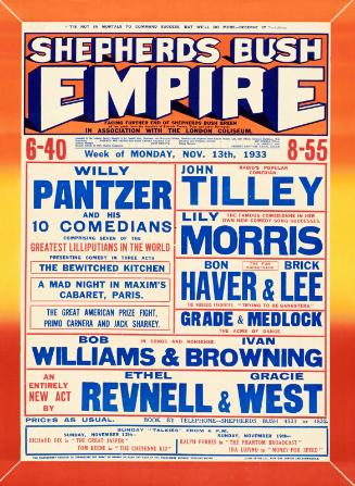 Playbill for Shepherd's Bush Empire Theatre, Shepherd's Bush. November 13, 1933