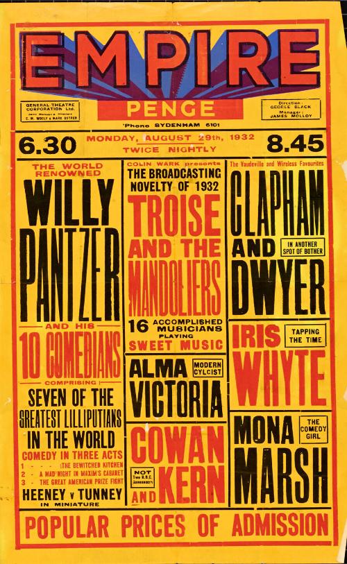 Playbill for Empire Theatre, Penge. August 29, 1932
