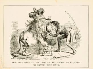 Ridiculous Exhibition; or, Yankee-Noodle putting his head into the British lion's mouth
