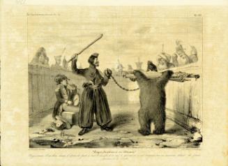 Political cartoon of Russia taming a bear