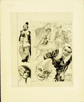 French etching of clowns