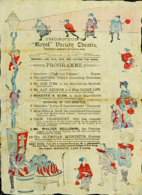 Program for Thornton's 'Royal' Variety Theatre, January 25, 1892