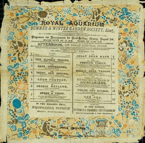 Program for Afternoon shows at the Royal Aquarium; July 12, 1890