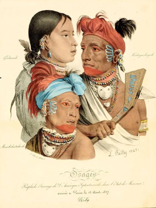 Osages Peuplaade Sauvage de l'Amerique Septentrionale, dans l'etat de Missouri. Arrives a Paria le 13 Aout 1827