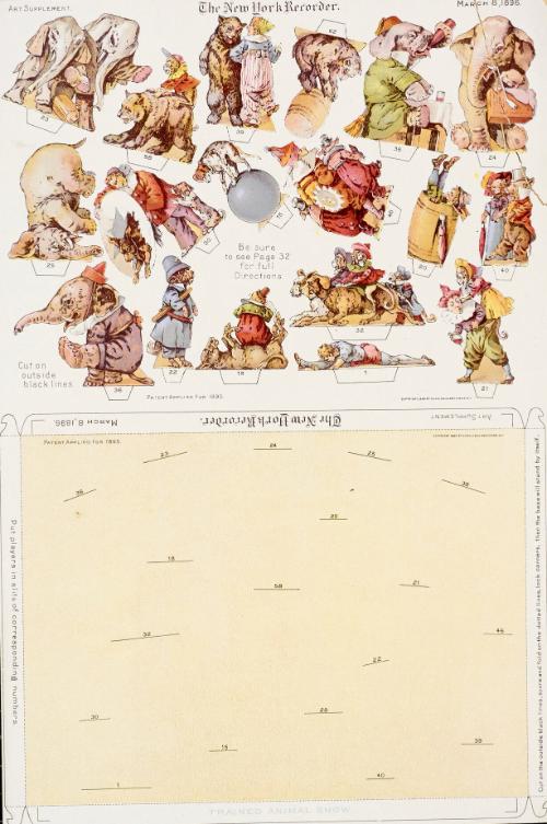 Paper model cutouts of circus animal acts from The New York Recorder