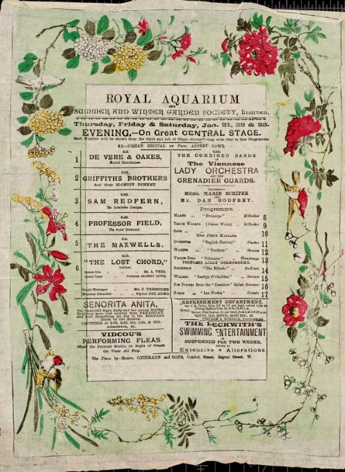 Program for the Royal Aquarium, Evening performances January 21-23, 1886