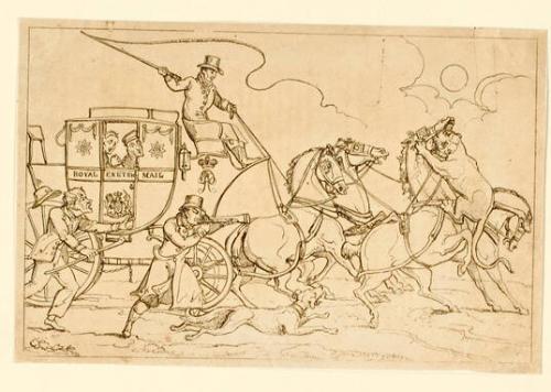 Lioness attacking a horse on the Exeter main-coach