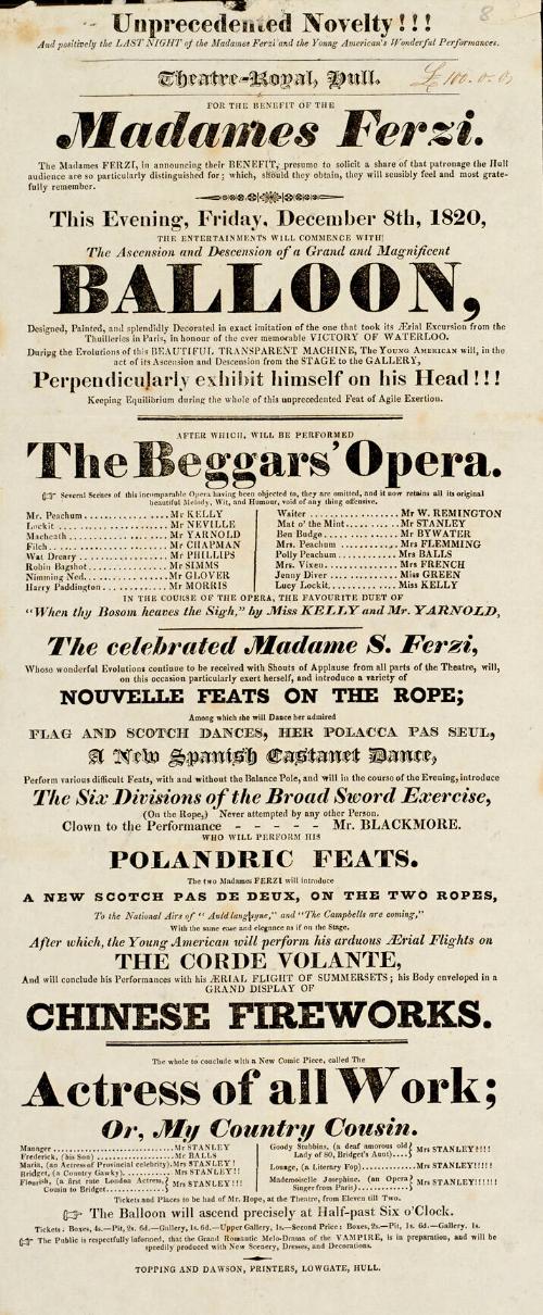 Playbill, Theatre-Royal, Hull. December 8, 1820