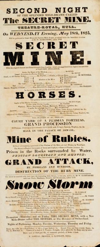 Playbill, Theatre-Royal, Hull. May 18, 1825