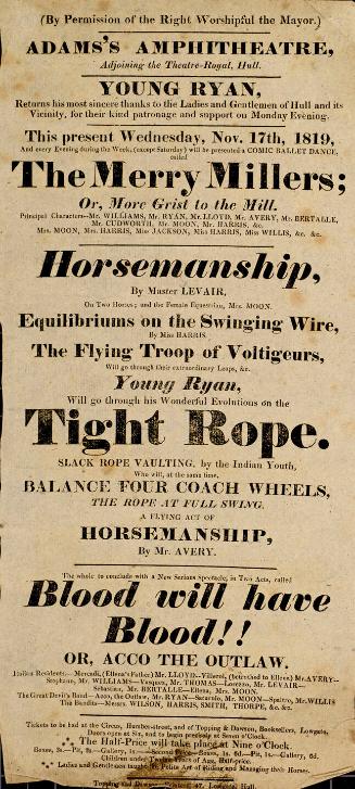 Playbill, Adam's Amphitheatre, Hull. November 17, 1819.