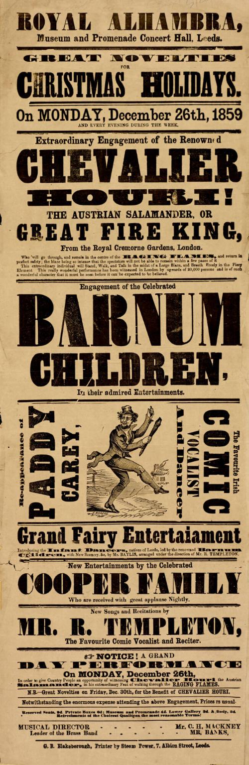 Playbill, Royal Alhambra Museum and Promenade Concert Hall, Leeds. December 26, 1859