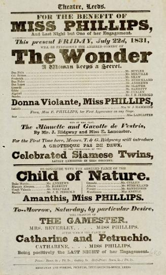 Playbill, Theatre, Leeds. July 22, 1831