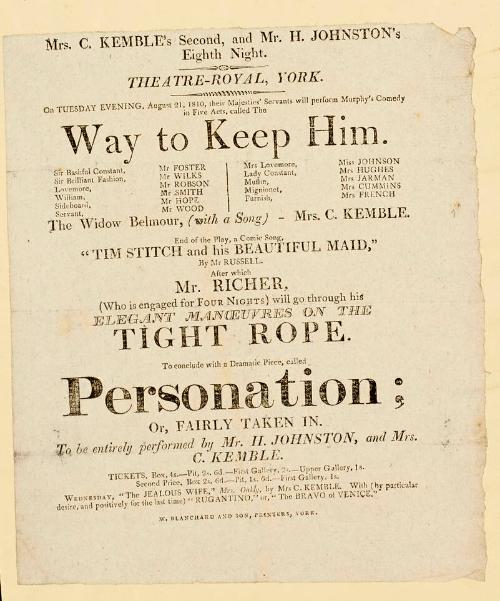Playbill,Theatre-Royal, York. August 21, 1810
