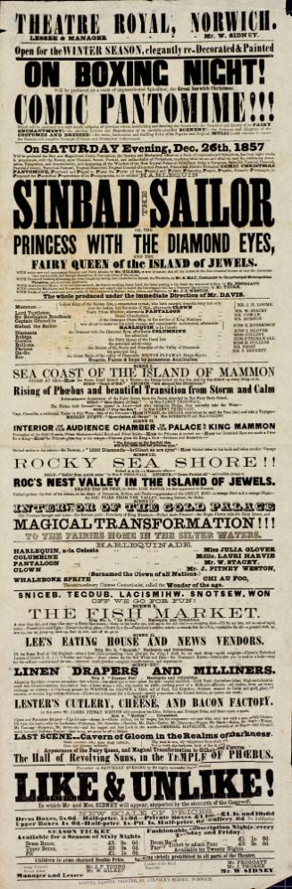 Playbill, Theatre Royal, Norwich. December 26, 1857