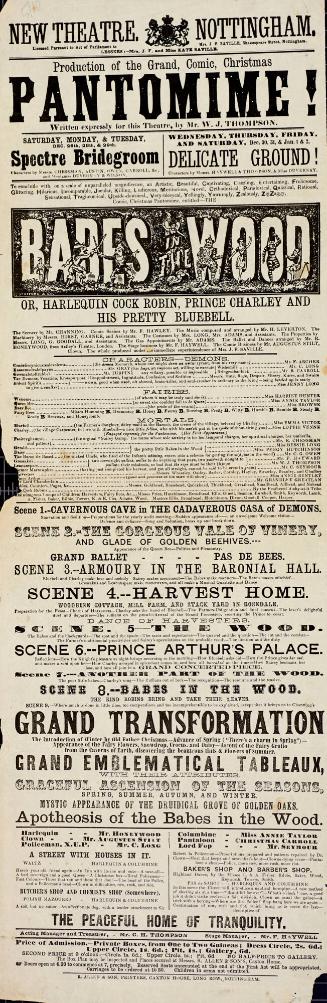 Playbill, New Theatre, Nottingham. December 26-January 2, 1860's.