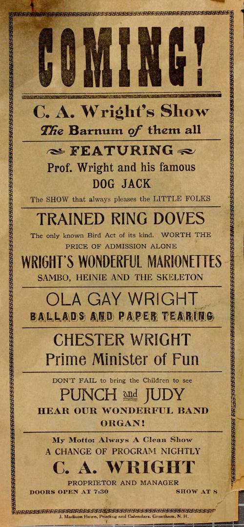 Handbill for C.A Wright's Show