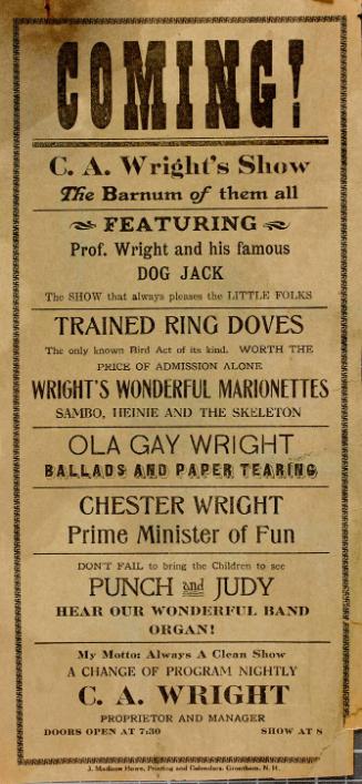 Handbill for C.A Wright's Show