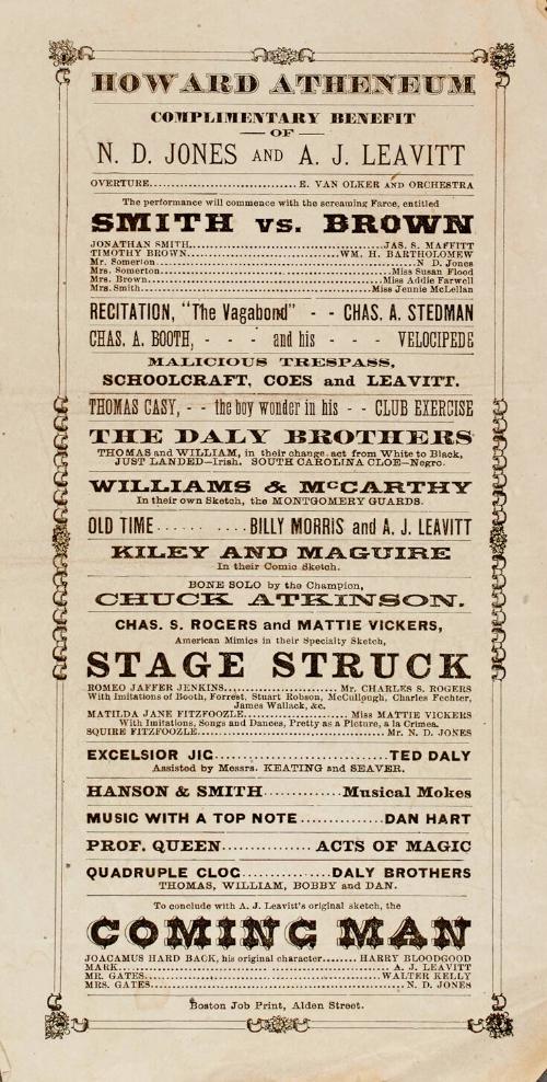 Handbill program for Howard Athenaeum, Boston, MA, USA