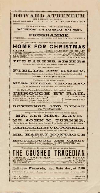 Handbill program for Howard Athenaeum, Boston, MA, USA