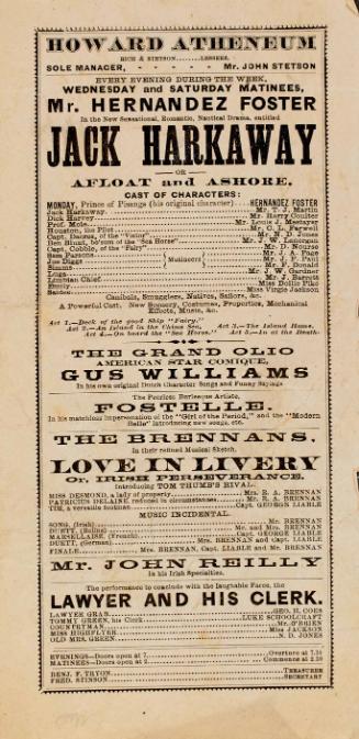 Handbill program for Howard Athenaeum, Boston, MA, USA