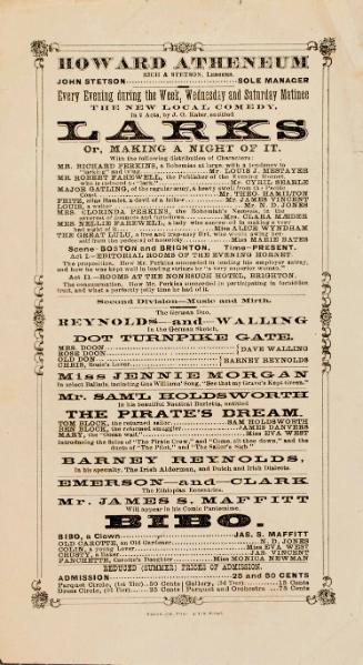 Handbill program for Howard Athenaeum, Boston, MA, USA