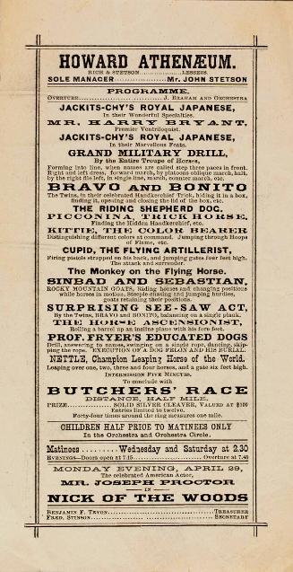 Handbill program for the Howard Athenaeum, Boston MA, USA