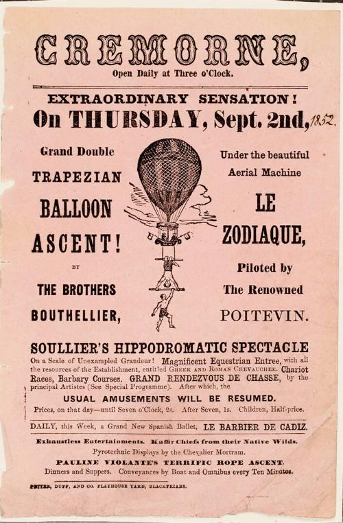 Handbill for Cremorne, September 2, 1852