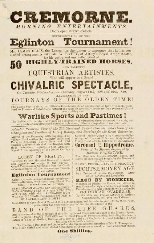 Handbill for Cremorne Gardens, August 14-16, 1849