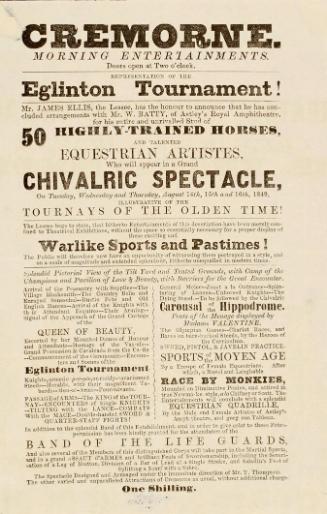 Handbill for Cremorne Gardens, August 14-16, 1849