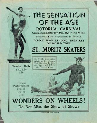 Handbill for the St. Moritz Skaters, Rotorua Carnival, December 21, 1936.