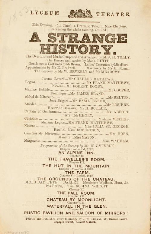 Handbill for Drury Lane Theatre and Lyceum Theatre, London. April 1, 1853