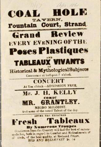 Handbill for Poses Plastiques and Tableaux Vivants at Coal Hole Tavern, London, April 1861