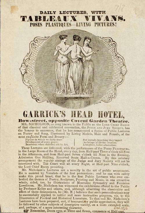 Handbill for Tableaux Vivants at Garrick's Head Hotel, London, October 5, 1846.