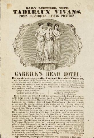 Handbill for Tableaux Vivants at Garrick's Head Hotel, London, October 5, 1846.