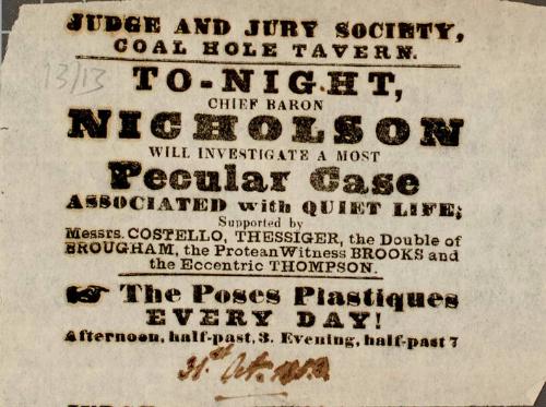 Handbill for Coal Hole Tavern, Poses Plastiques, May 1851