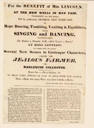 Handbill for New Wells theatre, May Fair, June 1828