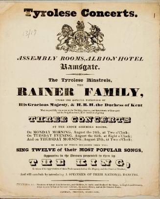 Handbill for the Tyrolese Minstrels, Albion Hotel, Ramsgate.