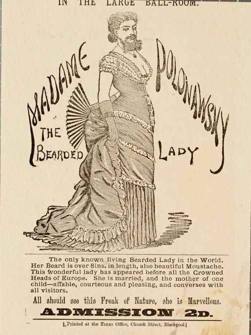 Handbill for Madame Polonawsky, the Bearded Lady, Blackpool